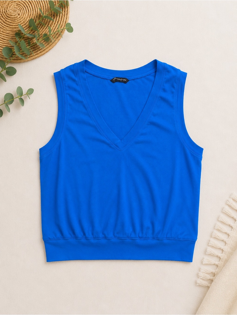 Sleeveless V-Neck Knit Tank Top - Royal Blue